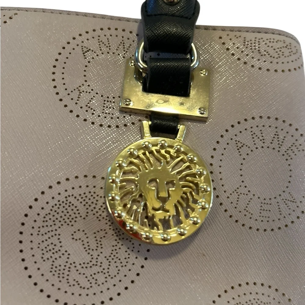 Anne Klein Women's Monogram Tote Bag Black Beige Gold Lion‎ Accent
